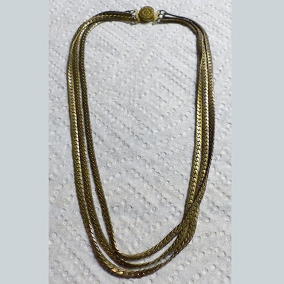 Fischer's Snap On Jewelry - Rare Hard to Find Fischer's Snap Triple Strand Brass Necklace